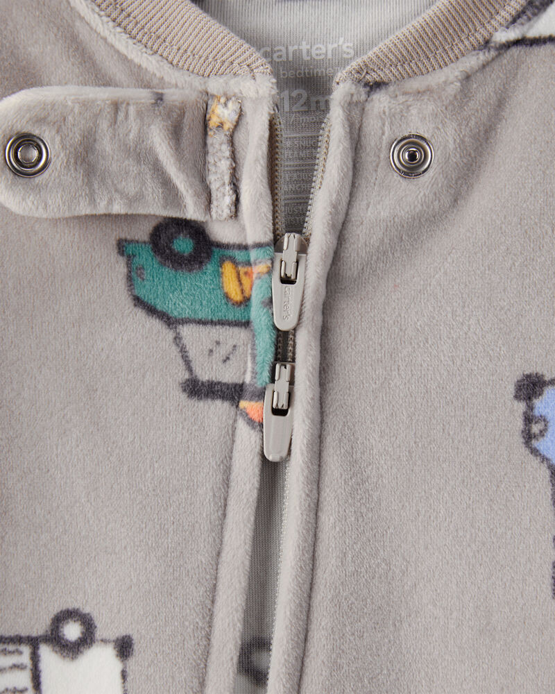 Baby Boy Foodtruck DreamPlush Snug Fit Long-Sleeve 2-Way Zip 1-Piece Pajamas - Grey, image 2 of 4 slides