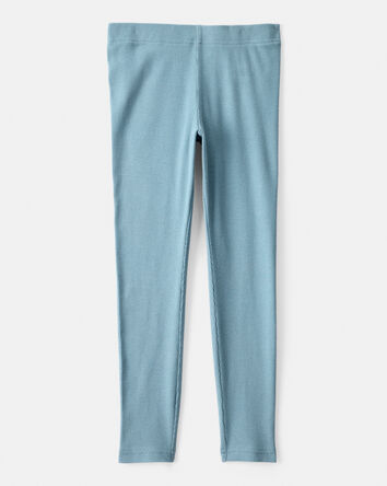 Girls Rib 100% Cotton Pull-On Stretch Leggings - Blue, 
