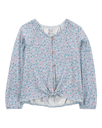 Kid Floral Gauze Long-Sleeve Button-Up Top - Blue, 