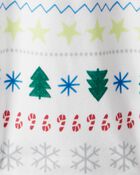 Toddler Snowman Fair Isle Cotton Long-Sleeve Snug Fit 2-Piece Pajamas - Green/White, image 3 of 4 slides
