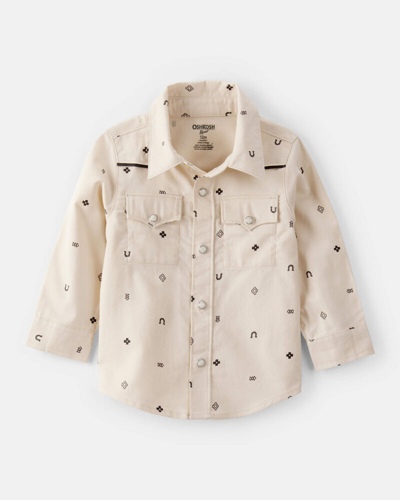 Baby Boy Western Print Cotton Long-Sleeve Button-Down Shirt - Ivory, image 1 of 4 slides