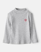 Baby Girl Snowflake Mock Neck Rib Top - Grey, image 1 of 4 slides