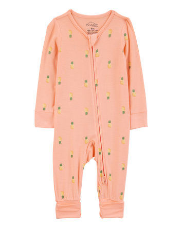 Baby Girl Pineapple Print 2-Way Zip PurelySoft Convertible Foot Sleep & Play Pajamas - Coral, 