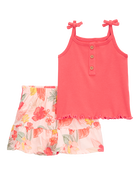 Baby 2-Piece Ribbed Tank & Floral Pull-On Skort Set - Pink, image 1 of 5 slides