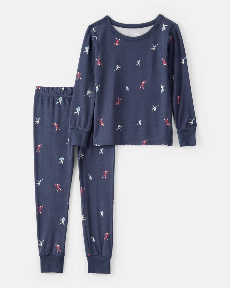 Toddler Boy Football Print PurelySoft Long-Sleeve 2-Piece Pajamas - Navy Blue, image 1 of 4 slides