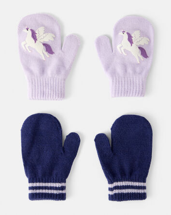 Toddler Girl 2-Pack Unicorn Mittens - Lavender/Navy, 