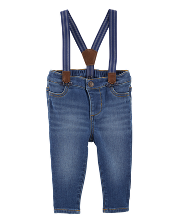 Baby Knit Denim Suspender Pants, 