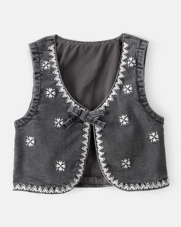 Baby Girl Western Denim Sleeveless Vest - Grey, 