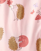 Baby Girl Hedgehog Print Cotton Long-Sleeve 4-Piece Pajamas - Pink/Brown, image 3 of 4 slides