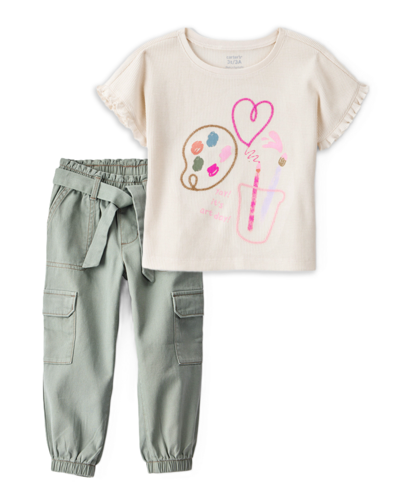 Baby Girl Arts & Crafts Graphic Tee Set - Ivory/Green, image 1 of 8 slides
