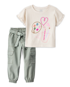 Baby Girl Arts & Crafts Graphic Tee Set - Ivory/Green, image 1 of 8 slides