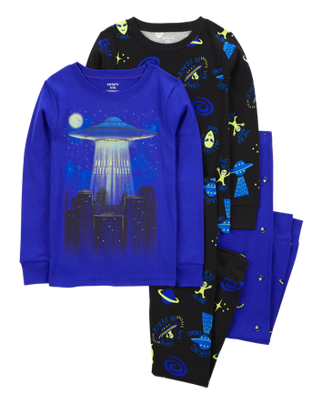 Boys 4-Piece Space Alien 100% Snug Fit Cotton Pajamas, 