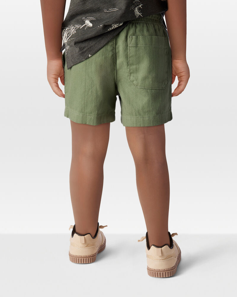 Toddler Pull-On Cotton Shorts - Olive, image 3 of 6 slides