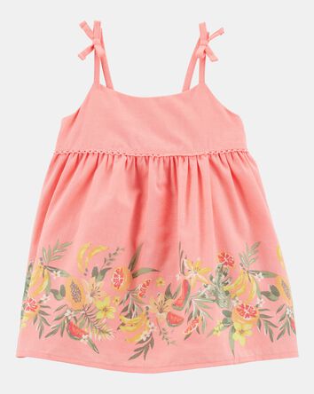 Baby Poplin Floral Print Dress - Pink, 
