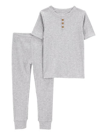 Toddler Solid Ribbed Cotton Blend 2-Piece Pajamas - Grey, 