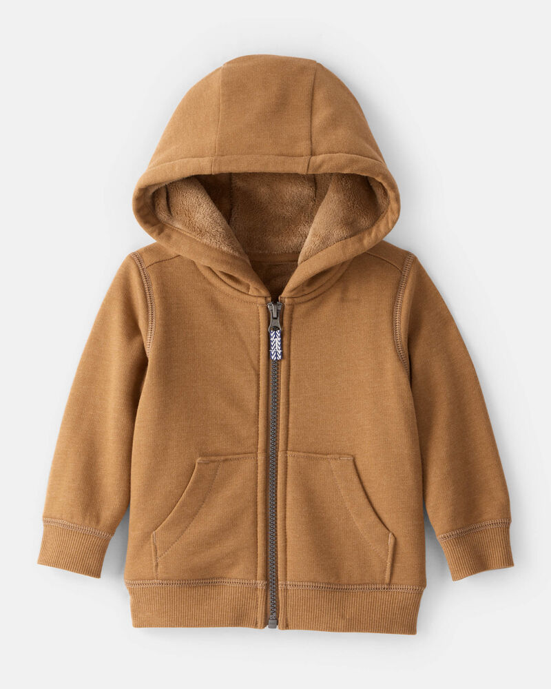 Baby Boy Long-Sleeve Hooded Zip-Up Jacket - Brown, image 1 of 3 slides