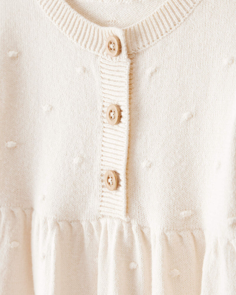 Baby Girl Cotton Long-Sleeve Jumpsuit - Ivory, image 2 of 4 slides