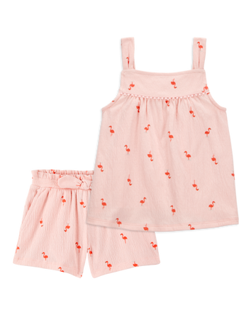 Toddler 2-Piece Flamingo Pom Pom Tank & Play Shorts Set - Pink
, 