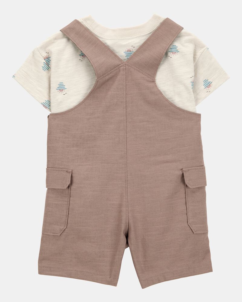 Baby Boy 2-Piece Sunset Tee & Shortall Set - Brown, image 3 of 6 slides