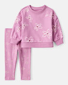 Baby Girl Floral Long-Sleeve Cotton Tee & Pant Set - Purple, image 1 of 3 slides
