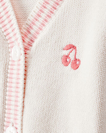 Baby Girl Cherry Cotton Long-Sleeve Sweater - Ivory, 