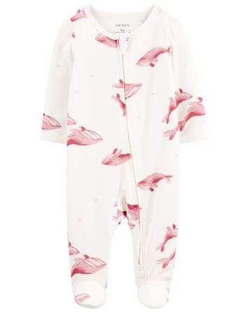 Baby Girl Whale Print Zip-Up PurelySoft Sleep & Play Pajamas, 