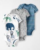 Baby Organic Cotton Rib 3-Pack Wildlife & Striped Bodysuits, image 1 of 6 slides