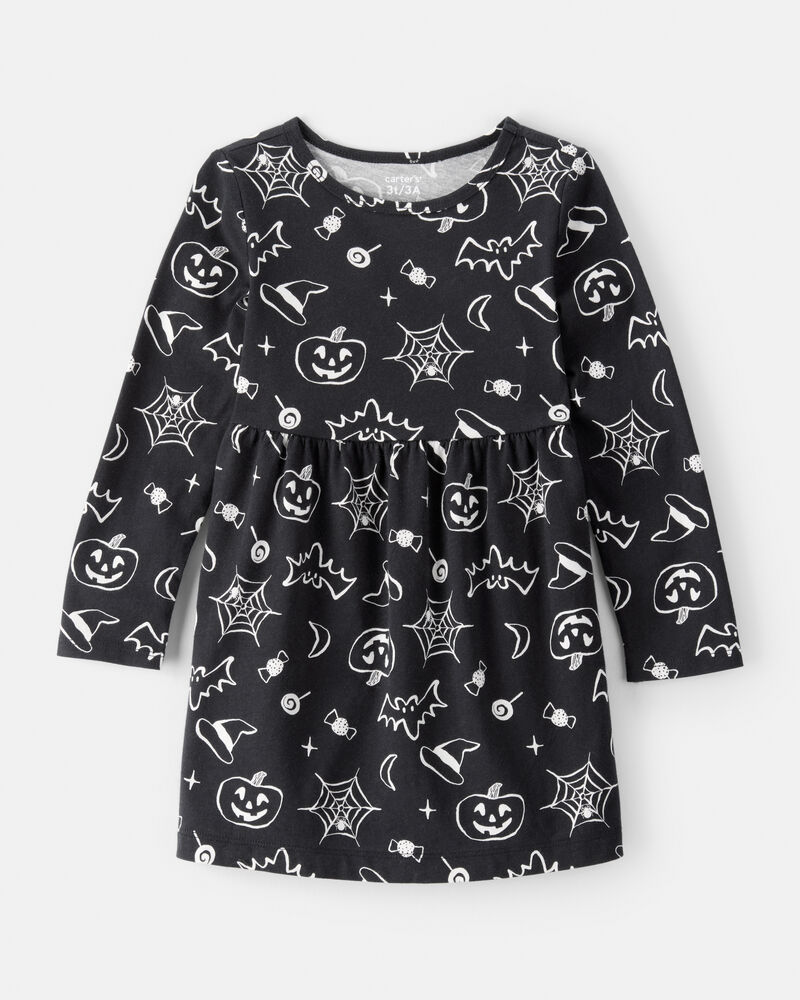 Toddler Halloween Spooky Print Dress - Black, image 1 of 4 slides