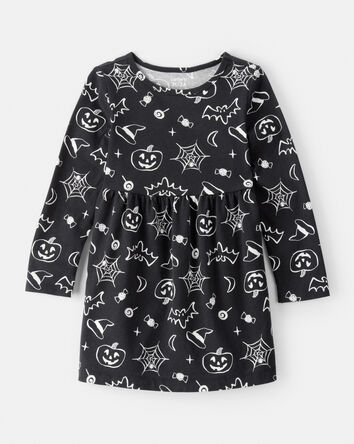 Toddler Halloween Spooky Print Dress - Black, 