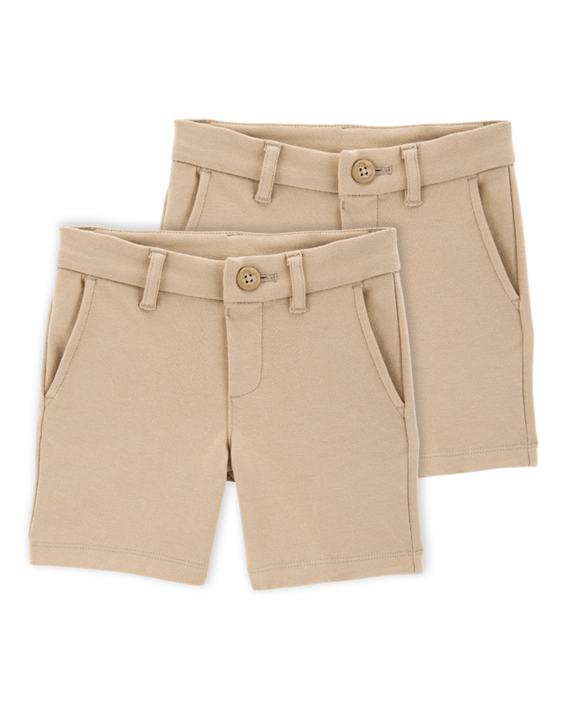 Toddler 2-Pack Ponte Knit Uniform Shorts - Khaki, image 1 of 6 slides