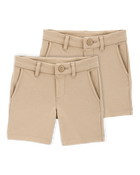 Toddler 2-Pack Ponte Knit Uniform Shorts - Khaki, image 1 of 6 slides