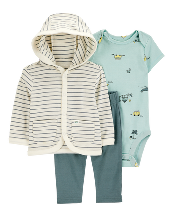 Baby 3-Piece Striped Hooded Pant Set, 