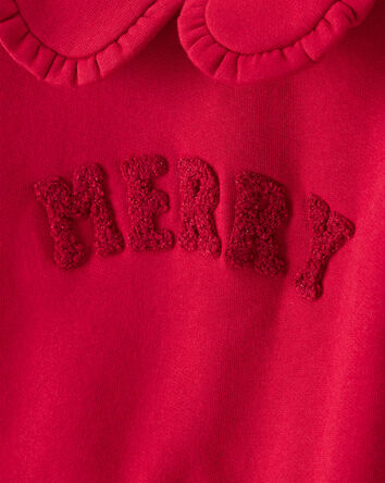 Baby Girl Fleece Christmas Merry Long-Sleeve Pullover Sweatshirt - Red, 