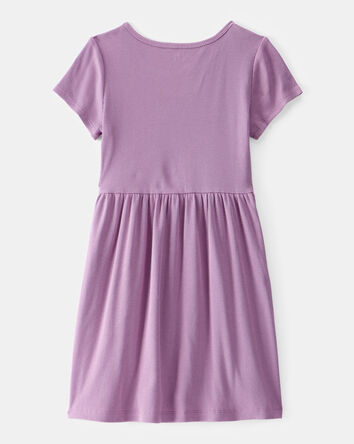 Girls Ribbed Short-Sleeve Dress - Purple, 