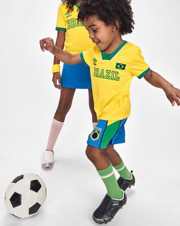 Kids Umbro Brazil Mesh Soccer Shorts - Blue/Yellow/Green, 