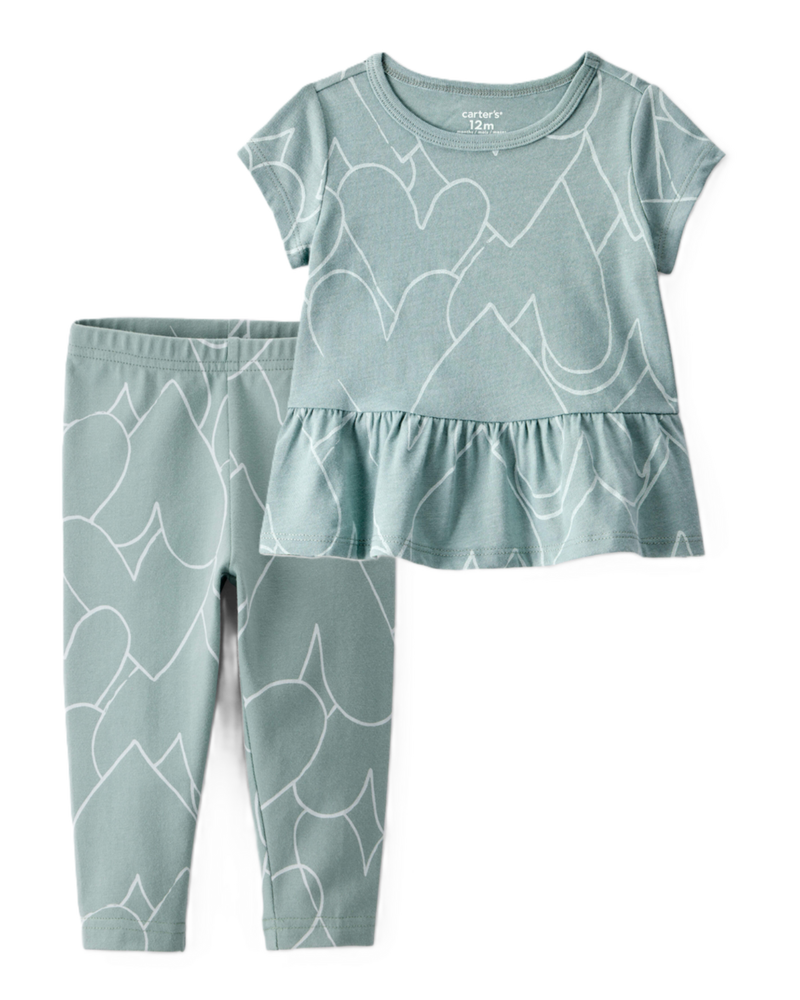 Toddler Girl 2-Piece Heart Print Top & Stretch Leggings Set - Green, image 1 of 8 slides