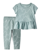Toddler Girl 2-Piece Heart Print Top & Stretch Leggings Set - Green, image 1 of 8 slides