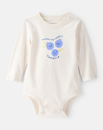 Baby Girl Cotton Long-Sleeve Graphic Bodysuit - White, 