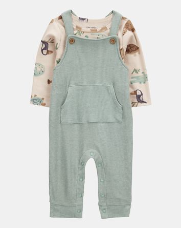 Baby Boy 2-Piece Long-Sleeve Tee & Waffle Knit Coverall Set - Green, 