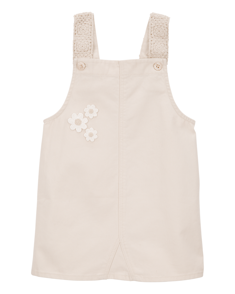 Toddler Twill Floral Embroidered Shortalls - Ivory, image 1 of 4 slides