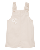 Toddler Twill Floral Embroidered Shortalls - Ivory, image 1 of 4 slides