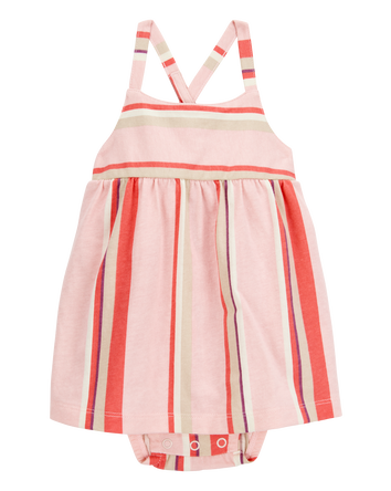Baby Girl Striped Sleeveless Sunsuit - Pink, 