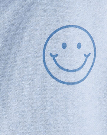 Girls Smiley Face Print Quarter-Zip Pullover Sweatshirt - Blue, 
