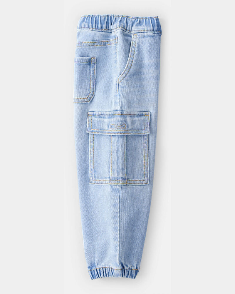 Toddler Boy  Pull-On Denim Cargo Joggers - Light Wash, image 3 of 5 slides