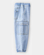 Toddler Boy  Pull-On Denim Cargo Joggers - Light Wash, image 3 of 5 slides