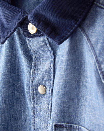 Boys Western Chambray Long-Sleeve Button-Down Shirt - Blue, 