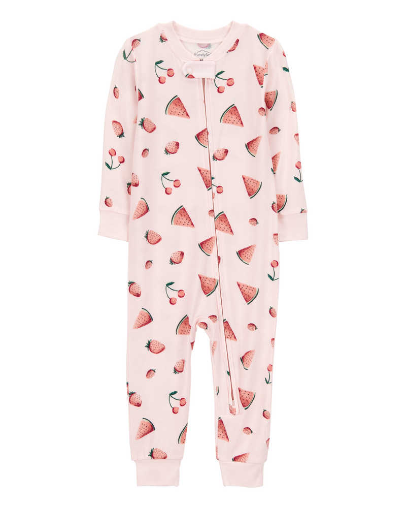 Baby Fruit Print Zip-Up PurelySoft Footless 1-Piece Pajamas - Pink, image 1 of 5 slides