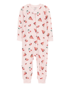 Baby Fruit Print Zip-Up PurelySoft Footless 1-Piece Pajamas - Pink, image 1 of 5 slides