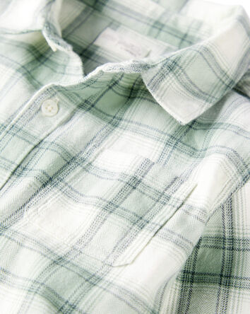 Boys Organic Cotton Herringbone Button-Front Shirt in Plaid, 
