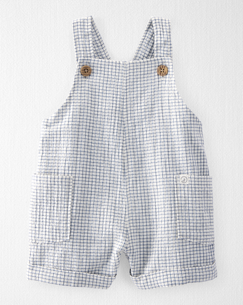Baby Organic Cotton Checkered-Print Shortalls, 
